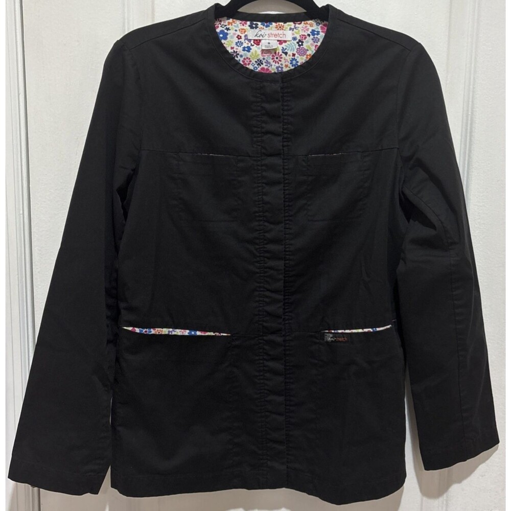 Koi Stretch Black Scrub Jacket Women’s Button Up Medical Top Sz Small